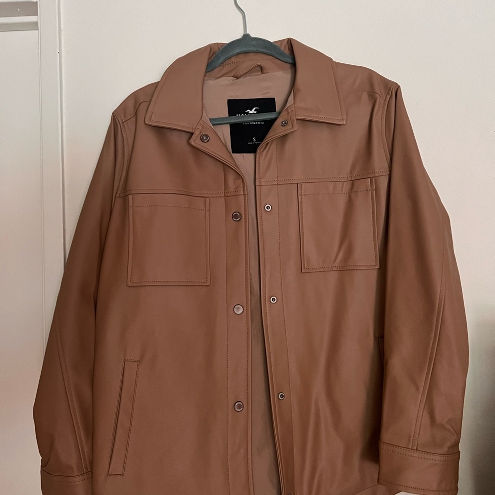 Holster Tan Oversized Faux Leather Shirt Jacket